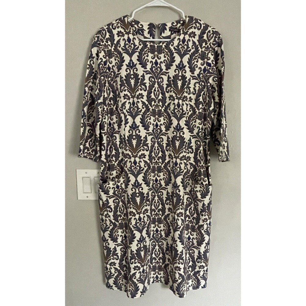 J.McLaughlin Catalyst Dress 3/4 Pockets Blue Cream Damask Print Sz XL